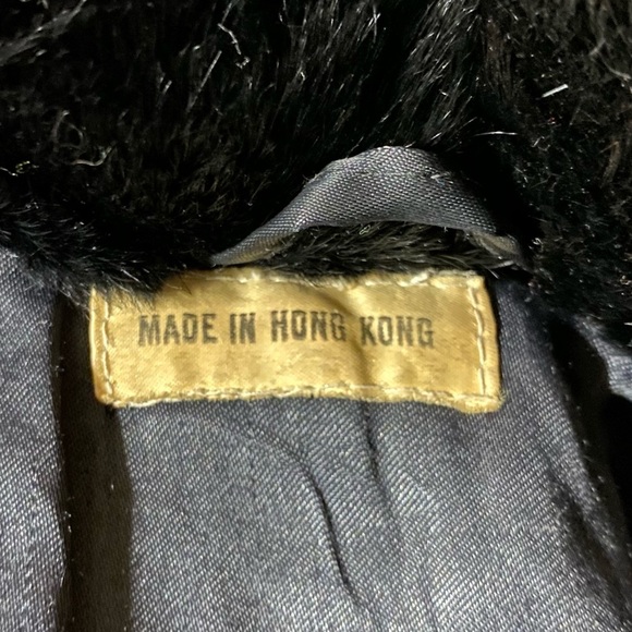 VINTAGE Black Rabbit Fur Coat Mid Length Below Waist High Collar - Picture 5 of 8